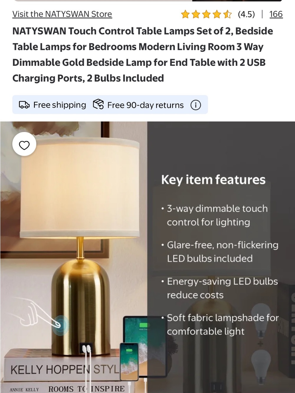 Gold Touch Control Table Lamp with White Shade